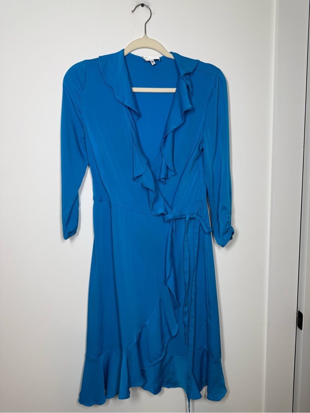 Milly Blue Silk Blend Ruffle Wrap Dress Size 6 Cocktail Wedding Guest